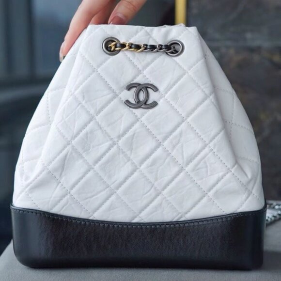 CHANEL Gabrielle silver label gold and silver chain leather drawstring backpack - Picture 1 of 7